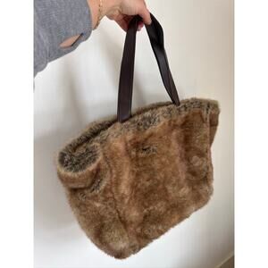 Pottery Barn Faux Fur Hobo Boho Tote Bag  - Brown